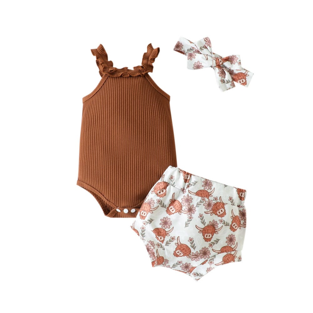 Set estivo con body a costine, shorts e cerchietto - immagine 2