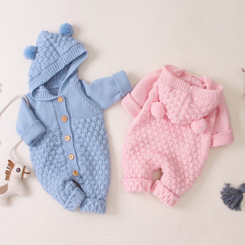 Tutina invernale in maglia con cappuccio orsetto - immagine 3