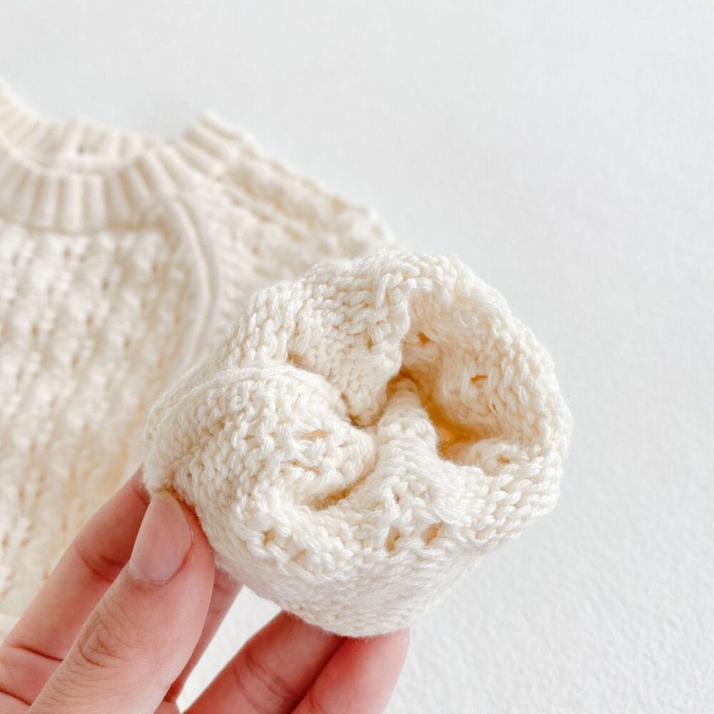 Body in maglia traforata panna con fiocco - immagine 5