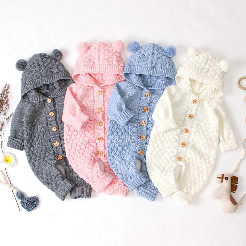Tutina invernale in maglia con cappuccio orsetto - immagine 4