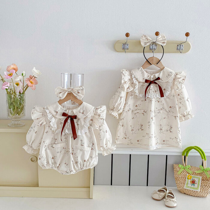 Set fetiță din bumbac cu fundiță și dantelă